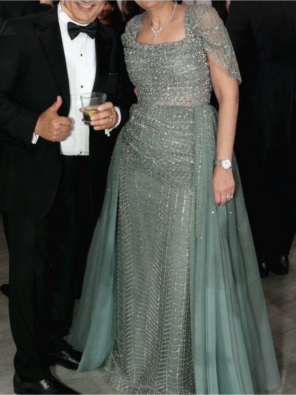 Embellished Sage Green Evening Gown
